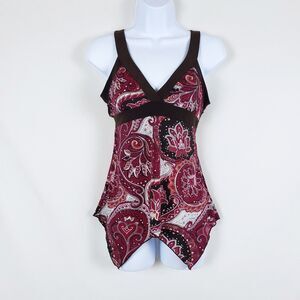 A.Byer Y2K Babydoll Top Womens L Festival Boho Handkerchief Hem Whimsigoth Red